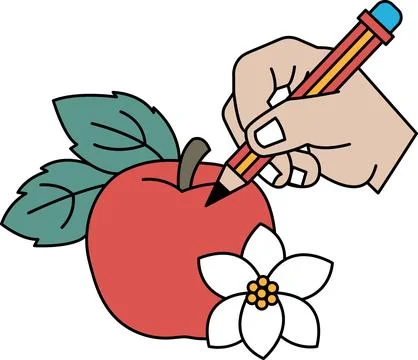 A hand is drawing an apple with a pencil Illustrazione stock