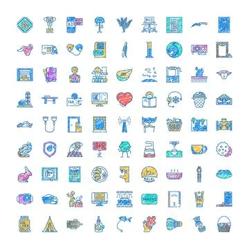Hand drawing assorted concept icons doodle set 스톡 일러스트
