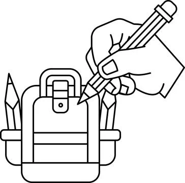 A hand is drawing on a backpack with a pencil 스톡 일러스트