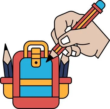 A hand is drawing on a backpack with a pencil 스톡 일러스트