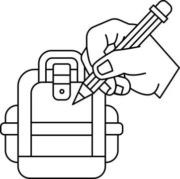 A hand is drawing on a backpack with a pencil 스톡 일러스트