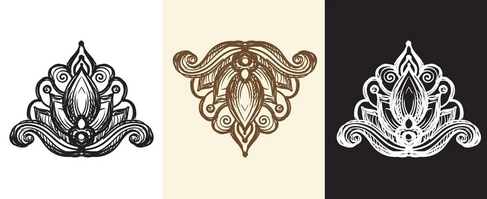 Hand drawing baroque design element set vector illustration Stock Illustration