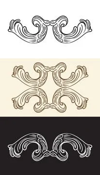 Hand drawing baroque design element set in three colors vector Stock Illustration