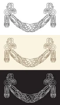 Hand drawing baroque design element set in three colors vector Stock Illustration