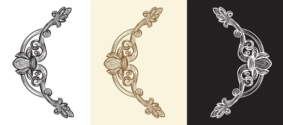 Hand drawing baroque design elements illustration set Illustrazione stock