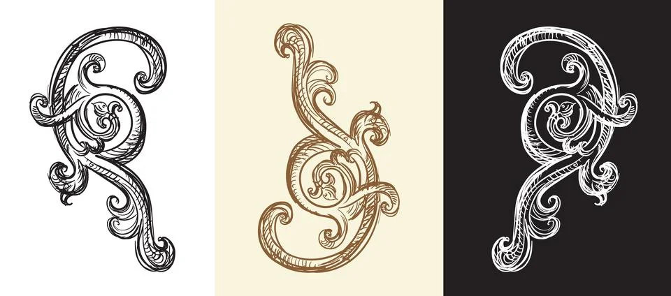 Hand drawing baroque design elements vector collection Illustrazione stock