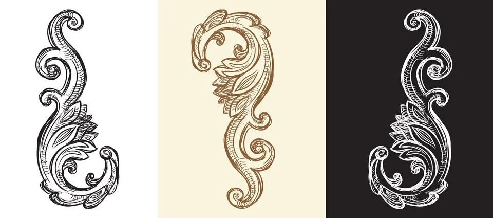 Hand drawing baroque design elements vector illustration set イラスト素材