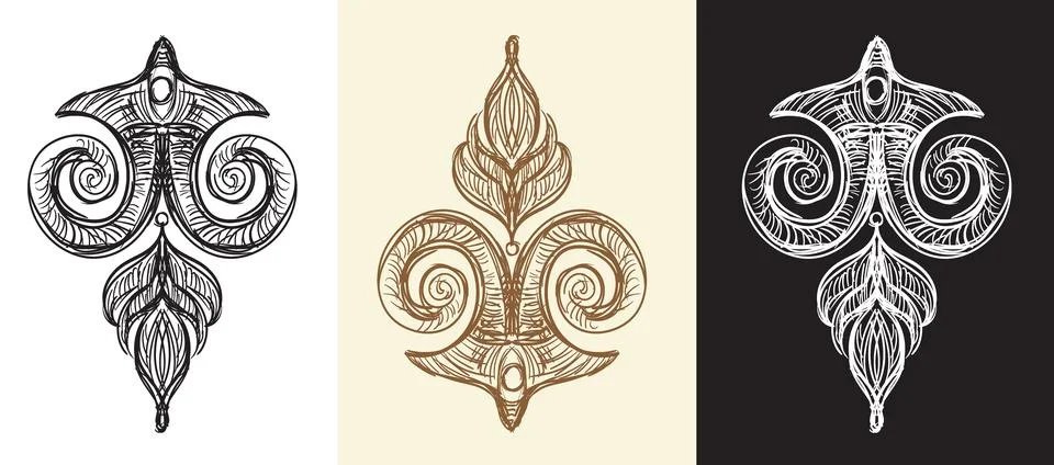 Hand drawing baroque design elements vector set illustration Illustrazione stock