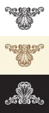 Hand drawing baroque design elements vector illustrations set Illustrazione stock