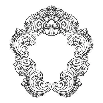 Hand drawing baroque frame with swirl leaves vector illustration Stock Illustration