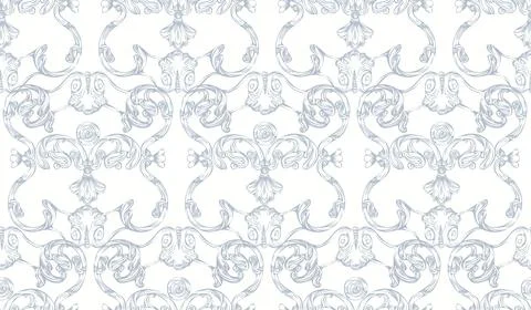 Hand drawing baroque seamless pattern vector illustration blue elements Stock Illustration