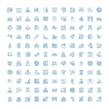 Hand drawing blue icon collection illustrating various concepts Ilustración de archivo