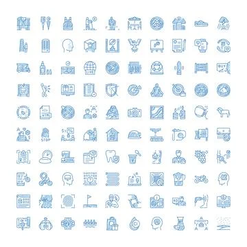 Hand drawing blue icon collection illustrating diverse concepts Illustrazione stock