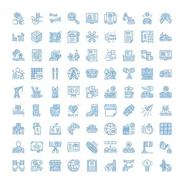Hand drawing blue icons set for web design Ilustración de archivo