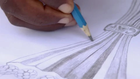Hand drawing with a blue pencil. Close up of pencil sketch	 Stock Footage 201579704