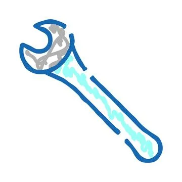 Hand drawing blue wrench tool repair symbol Stock Illustration