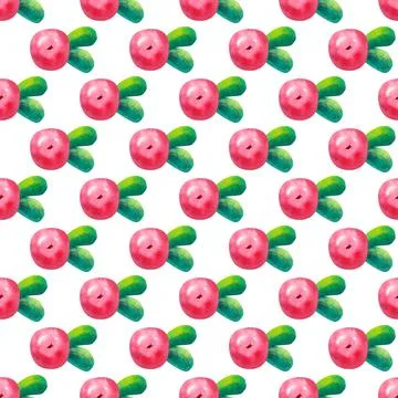 Hand-drawing botanical seamless pattern with cowberry with leaves. Watercolor Stock Illustration