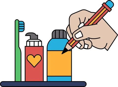 A hand is drawing on a bottle of toothpaste Stock Illustration