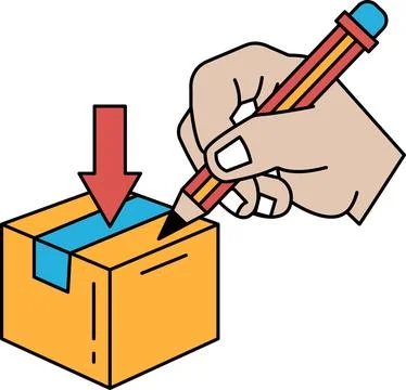 A hand is drawing a box with a pencil 스톡 일러스트