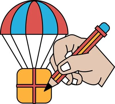 A hand is drawing a box with a red, white, and blue umbrella on top Stock Illustration