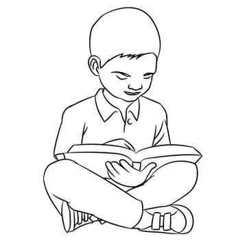 Hand drawing A boy reading - Vector Illustration Stock Illustration
