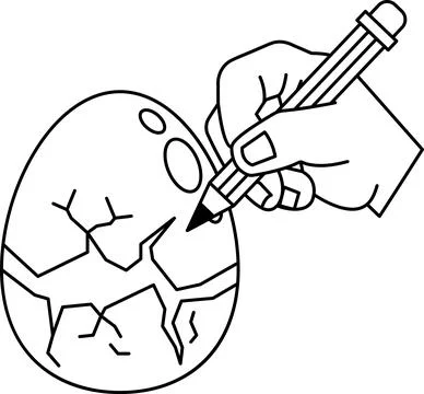 A hand is drawing a broken egg with a pencil Stock Illustration