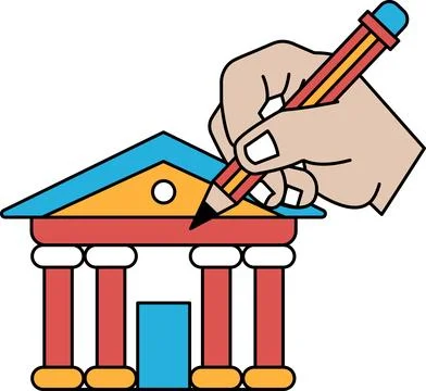 A hand is drawing a building with a pencil Ilustración de archivo