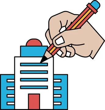 A hand is drawing a building with a pencil Stock Illustration