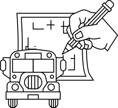 A hand is drawing a bus on a piece of paper Stock Illustration