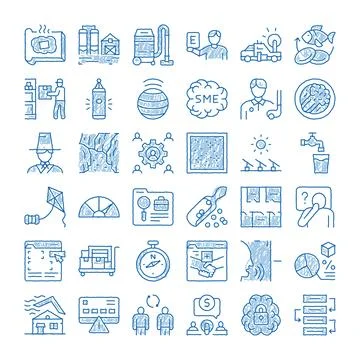 Hand drawing business and environment related icons set Stock Illustration