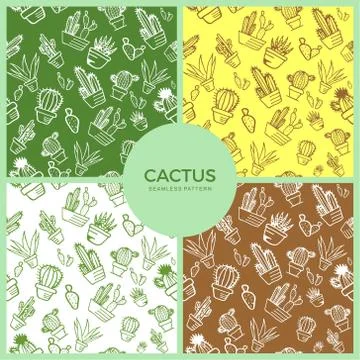 Hand Drawing cactus pattern background set Stock Illustration