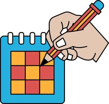 A hand is drawing on a calendar with a pencil Stock Illustration