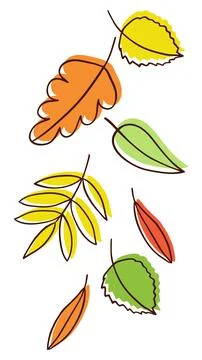 Hand drawing cartoon autumn falling leaves. Fun pretty doodle Stock Illustration