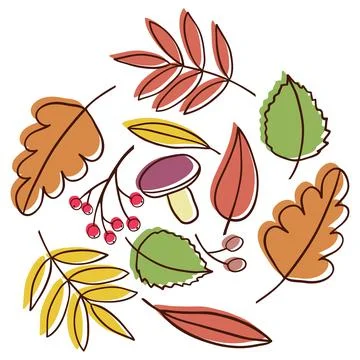 Hand drawing cartoon autumn falling leaves. Stock Illustration