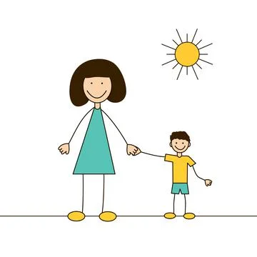 Hand drawing cartoon vector characters - happy family Stock Illustration