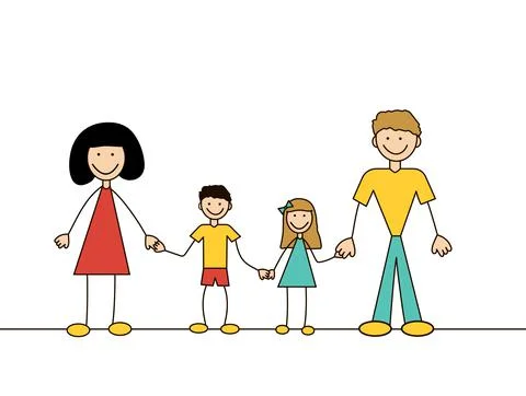 Hand drawing cartoon vector characters - happy family Stock Illustration