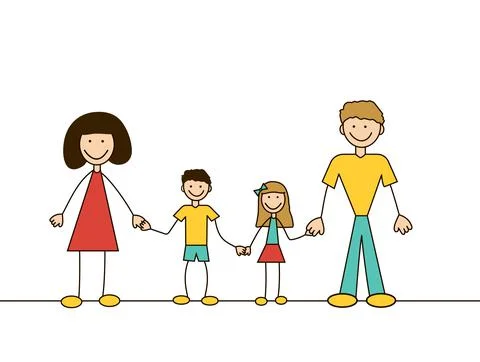 Hand drawing cartoon vector characters - happy family Illustrazione stock