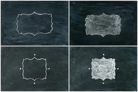 Hand drawing chalk frames on blackboard Stock Photos