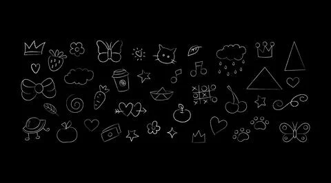 Hand drawing chalk kid scribble drawing icons Stock Illustration