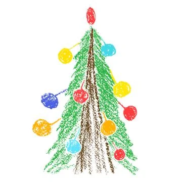 Hand drawing christmas tree with balls. Stock Illustration