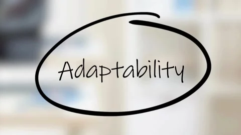 Hand drawing a circle around the word Adaptability on glass Stock Footage 334572479