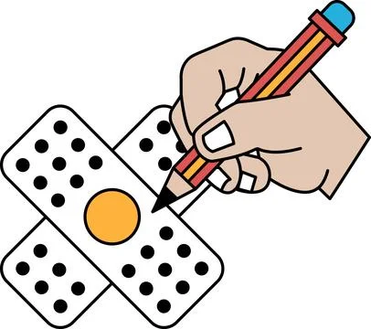 A hand is drawing a circle on a piece of paper with a pencil Stock Illustration