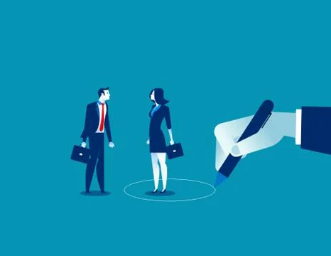 Hand drawing circle separating man and woman. Concept business vector illustr Stock Illustration