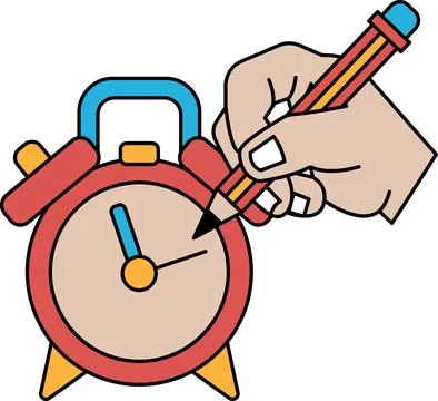 A hand is drawing a clock with a pencil Stock Illustration