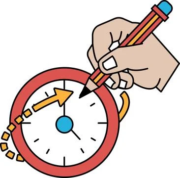 A hand is drawing a clock with a pencil Stock Illustration
