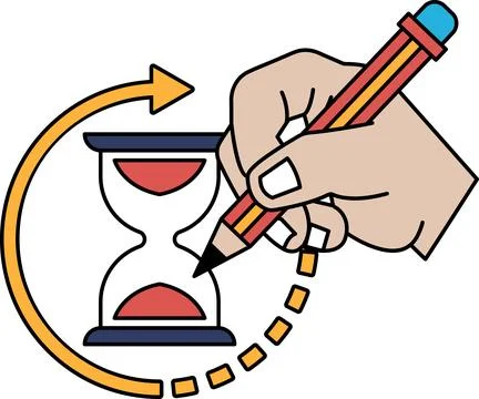 A hand is drawing a clock with a pencil Stock Illustration