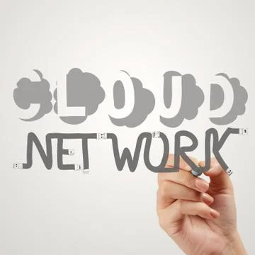 Hand drawing  cloud network desogn word and diagram on the new computer inter Stock Illustration