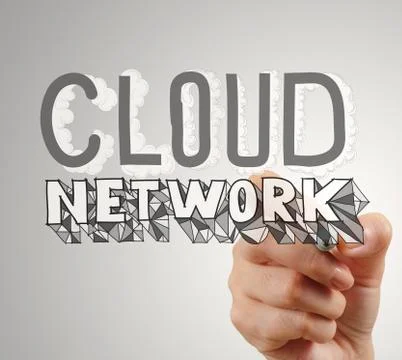 Hand drawing  cloud network desogn word and diagram on the new computer inter 스톡 일러스트