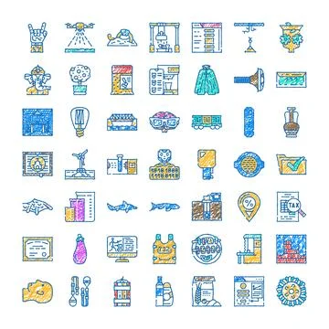 Hand drawing collection of diverse creative icons Stock Illustration