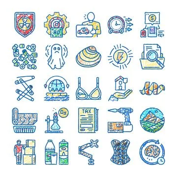 Hand drawing collection showing various business and health concepts Stock Illustration